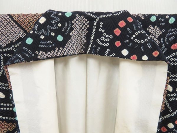 Photo8: 5224T12z980 Vintage Japanese Kimono Silk SHIBORI KOMON  Black (8)