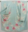 Photo1: 5224T14z840 Vintage Japanese Kimono Silk FURISODE Flowers Light blue (1)