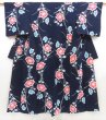 Photo1: 5225T01z450 Vintage Japanese Kimono Cotton YUKATA Flower Indigo (1)