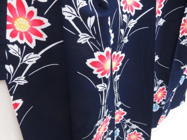 Photo3: 5225T01z450 Vintage Japanese Kimono Cotton YUKATA Flower Indigo (3)