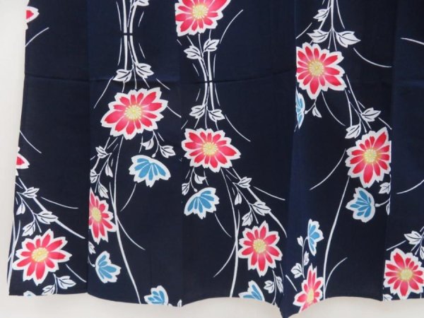 Photo4: 5225T01z450 Vintage Japanese Kimono Cotton YUKATA Flower Indigo (4)