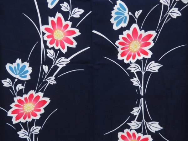 Photo5: 5225T01z450 Vintage Japanese Kimono Cotton YUKATA Flower Indigo (5)