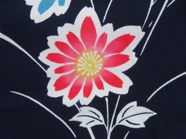 Photo6: 5225T01z450 Vintage Japanese Kimono Cotton YUKATA Flower Indigo (6)