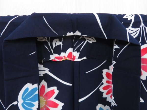 Photo7: 5225T01z450 Vintage Japanese Kimono Cotton YUKATA Flower Indigo (7)