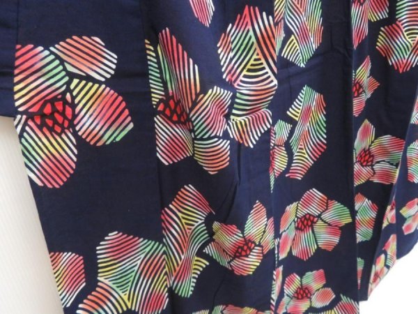 Photo3: 5225T02z480 Vintage Japanese Kimono Cotton YUKATA Flower Indigo (3)