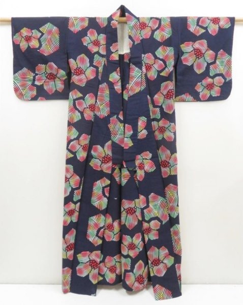 Photo8: 5225T02z480 Vintage Japanese Kimono Cotton YUKATA Flower Indigo (8)