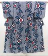 Photo1: 5225T03z480 Vintage Japanese Kimono Cotton YUKATA Flower Indigo (1)
