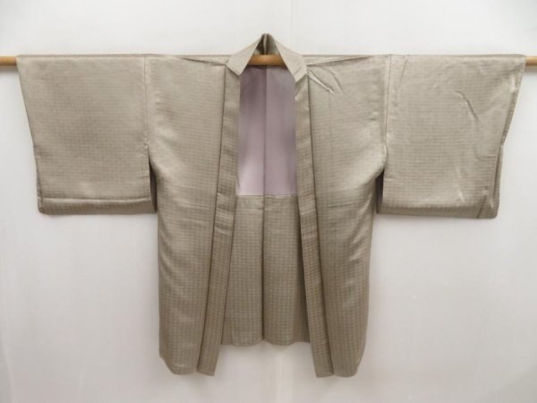 Photo1: 5225T04z520 Vintage Japanese Kimono Silk HAORI Shippo Light brown-gray (1)