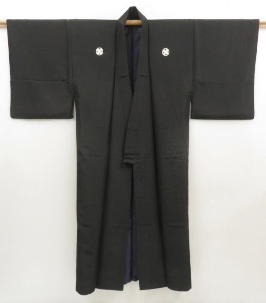 Photo1: 5225T06z890 Vintage Japanese Kimono Silk Men's  Plain Black (1)