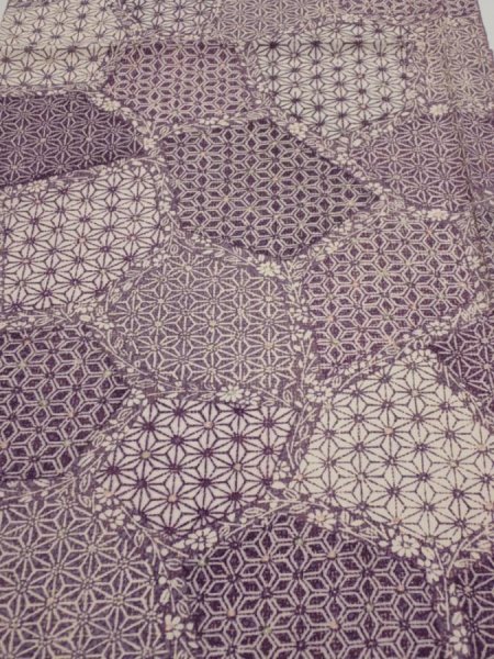 Photo1: 4F01z60  Japanese Kimono Silk  FABRIC Asanoha Purple 39.8x14.6 (1)