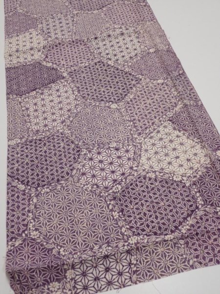 Photo2: 4F01z60  Japanese Kimono Silk  FABRIC Asanoha Purple 39.8x14.6 (2)