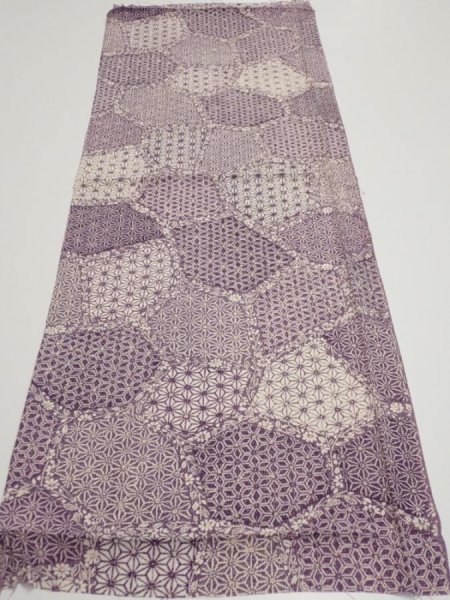 Photo5: 4F01z60  Japanese Kimono Silk  FABRIC Asanoha Purple 39.8x14.6 (5)