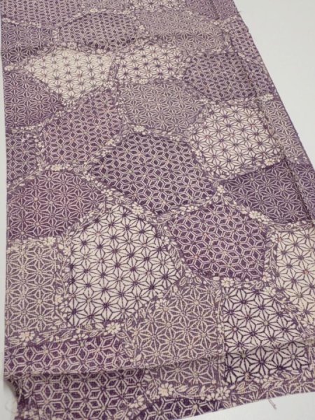 Photo2: 4F02z60  Japanese Kimono Silk  FABRIC Asanoha Purple 39.8x14.6 (2)