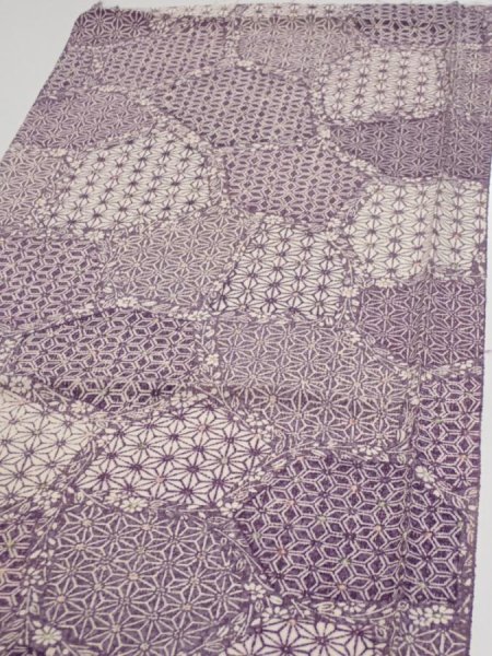 Photo3: 4F02z60  Japanese Kimono Silk  FABRIC Asanoha Purple 39.8x14.6 (3)