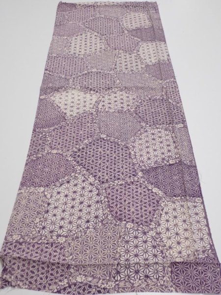 Photo5: 4F02z60  Japanese Kimono Silk  FABRIC Asanoha Purple 39.8x14.6 (5)