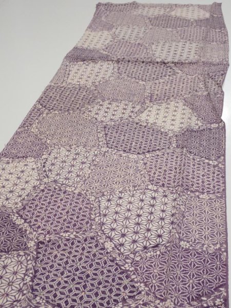 Photo3: 4F03z80  Japanese Kimono Silk  FABRIC Asanoha Purple 62.6x14.6 (3)