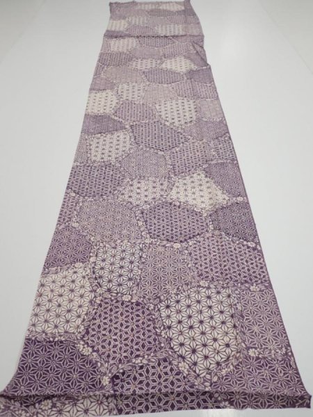 Photo5: 4F03z80  Japanese Kimono Silk  FABRIC Asanoha Purple 62.6x14.6 (5)