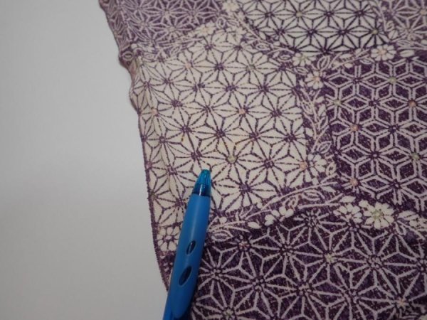 Photo7: 4F03z80  Japanese Kimono Silk  FABRIC Asanoha Purple 62.6x14.6 (7)