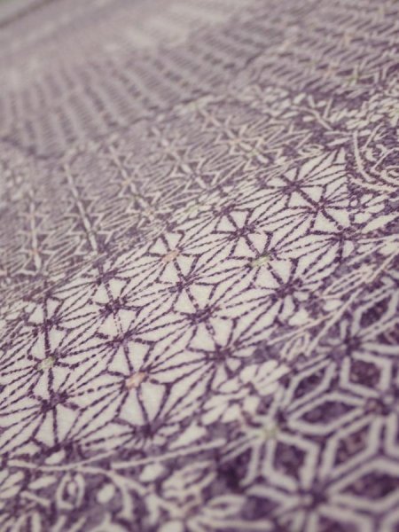 Photo4: 4F06z80  Japanese Kimono Silk  FABRIC Asanoha Purple 57.9x14.6 (4)