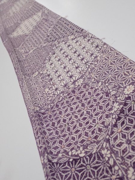 Photo1: 4F07z40  Japanese Kimono Silk  FABRIC Asanoha Purple 55.9x7.3 (1)