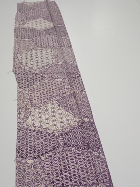 Photo3: 4F08z40  Japanese Kimono Silk  FABRIC Asanoha Purple 55.9x7.3 (3)
