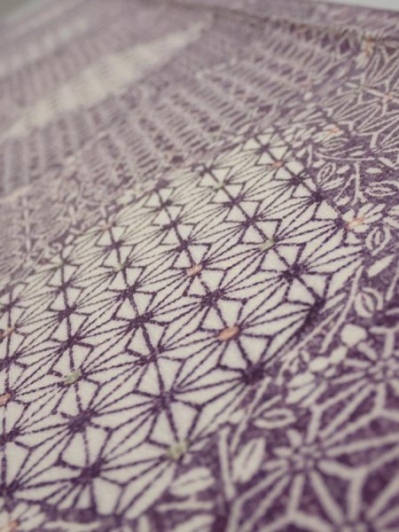 Photo4: 4F08z40  Japanese Kimono Silk  FABRIC Asanoha Purple 55.9x7.3 (4)