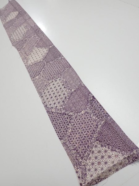 Photo5: 4F08z40  Japanese Kimono Silk  FABRIC Asanoha Purple 55.9x7.3 (5)