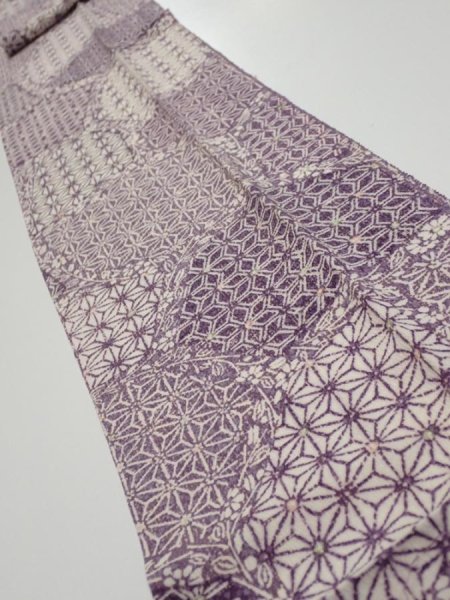 Photo1: 4F09z50  Japanese Kimono Silk  FABRIC Asanoha Purple 67.7x7.1 (1)