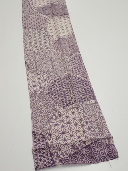 Photo2: 4F09z50  Japanese Kimono Silk  FABRIC Asanoha Purple 67.7x7.1 (2)