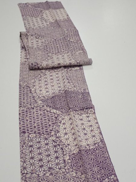 Photo3: 4F09z50  Japanese Kimono Silk  FABRIC Asanoha Purple 67.7x7.1 (3)