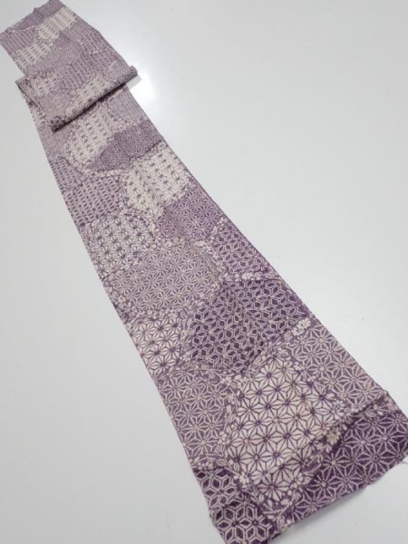 Photo5: 4F09z50  Japanese Kimono Silk  FABRIC Asanoha Purple 67.7x7.1 (5)