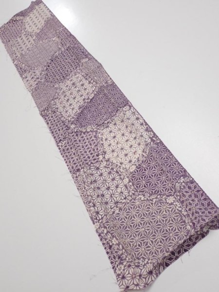Photo1: 4F10z30  Japanese Kimono Silk  FABRIC Asanoha Purple 35.0x7.1 (1)
