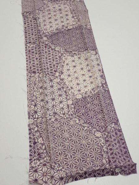 Photo2: 4F10z30  Japanese Kimono Silk  FABRIC Asanoha Purple 35.0x7.1 (2)