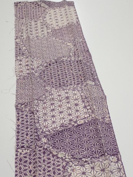 Photo3: 4F10z30  Japanese Kimono Silk  FABRIC Asanoha Purple 35.0x7.1 (3)