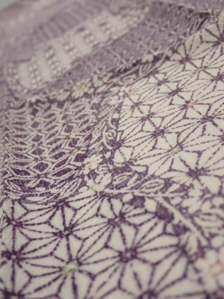 Photo4: 4F10z30  Japanese Kimono Silk  FABRIC Asanoha Purple 35.0x7.1 (4)