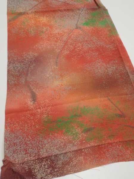 Photo2: 4F01z60  Japanese Kimono Crepe Silk  FABRIC Branch Dark orange 41.7x14.4 (2)