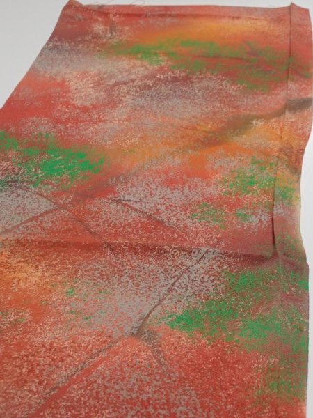 Photo3: 4F01z60  Japanese Kimono Crepe Silk  FABRIC Branch Dark orange 41.7x14.4 (3)