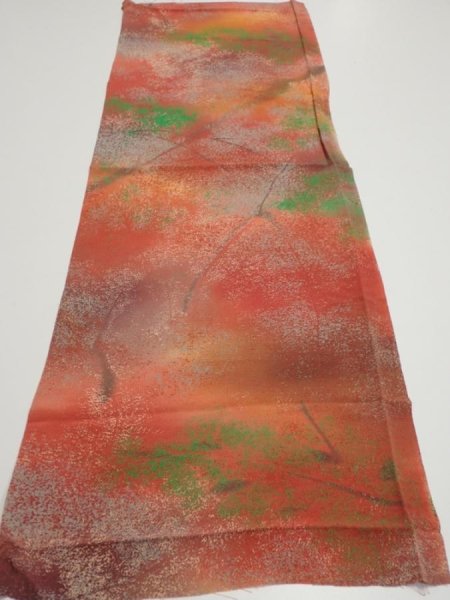Photo5: 4F01z60  Japanese Kimono Crepe Silk  FABRIC Branch Dark orange 41.7x14.4 (5)