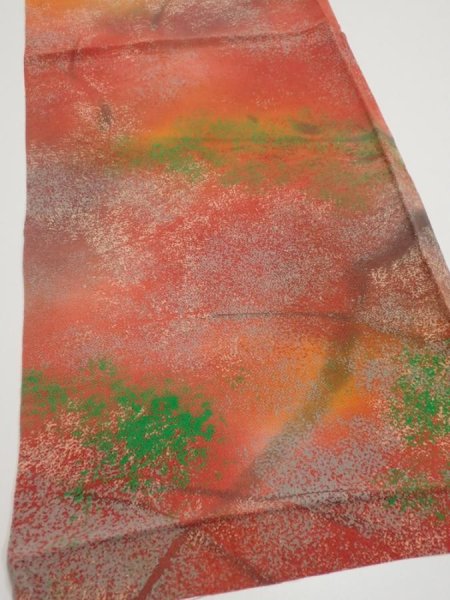 Photo2: 4F02z70  Japanese Kimono Crepe Silk  FABRIC Branch Dark orange 41.7x14.2 (2)