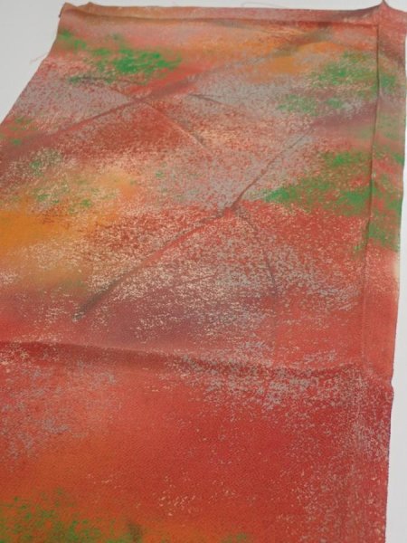 Photo3: 4F02z70  Japanese Kimono Crepe Silk  FABRIC Branch Dark orange 41.7x14.2 (3)