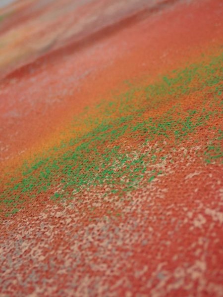 Photo4: 4F02z70  Japanese Kimono Crepe Silk  FABRIC Branch Dark orange 41.7x14.2 (4)