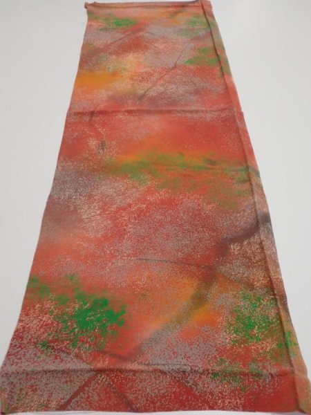 Photo5: 4F02z70  Japanese Kimono Crepe Silk  FABRIC Branch Dark orange 41.7x14.2 (5)