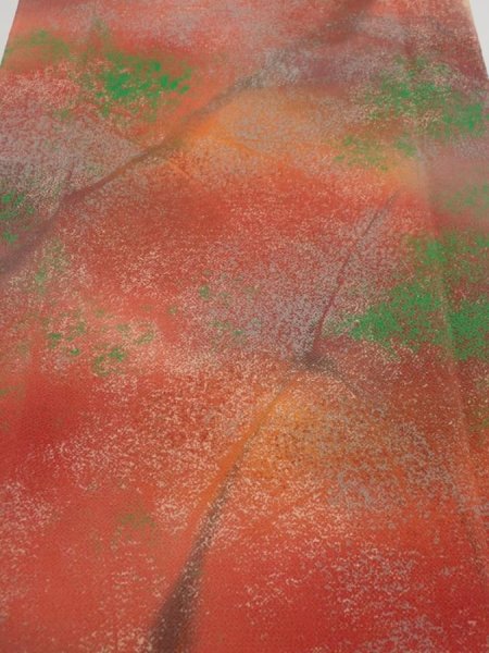 Photo1: 4F05z100  Japanese Kimono Crepe Silk  FABRIC Branch Dark orange 63.0x14.2 (1)