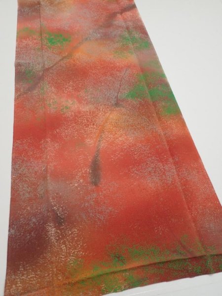 Photo2: 4F05z100  Japanese Kimono Crepe Silk  FABRIC Branch Dark orange 63.0x14.2 (2)