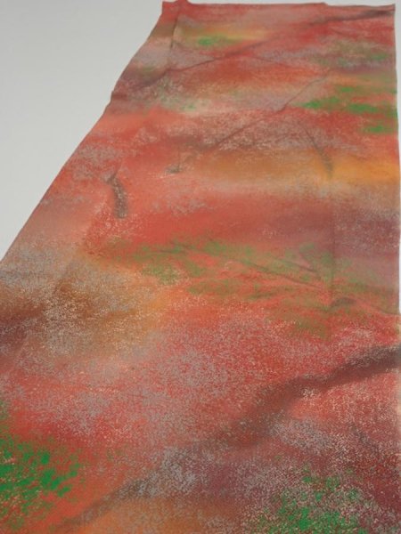 Photo3: 4F05z100  Japanese Kimono Crepe Silk  FABRIC Branch Dark orange 63.0x14.2 (3)