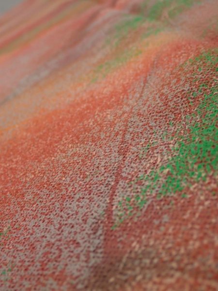 Photo4: 4F05z100  Japanese Kimono Crepe Silk  FABRIC Branch Dark orange 63.0x14.2 (4)