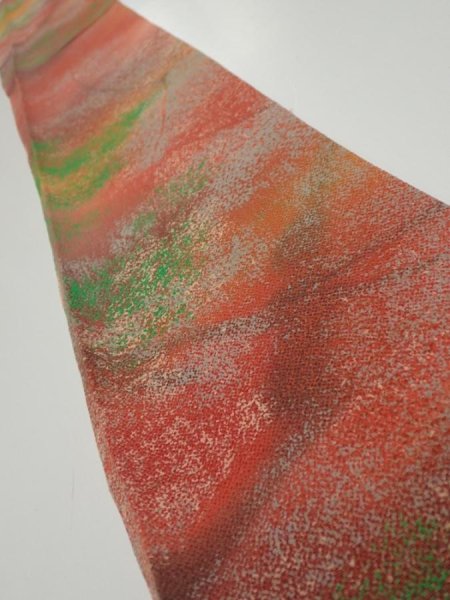 Photo1: 4F07z50  Japanese Kimono Crepe Silk  FABRIC Branch Dark orange 57.9x7.1 (1)