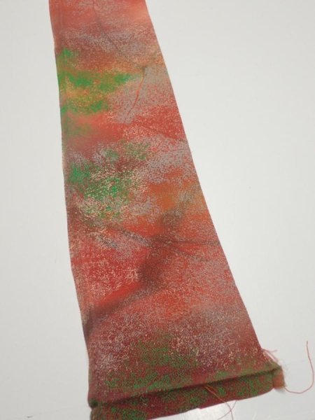 Photo2: 4F07z50  Japanese Kimono Crepe Silk  FABRIC Branch Dark orange 57.9x7.1 (2)