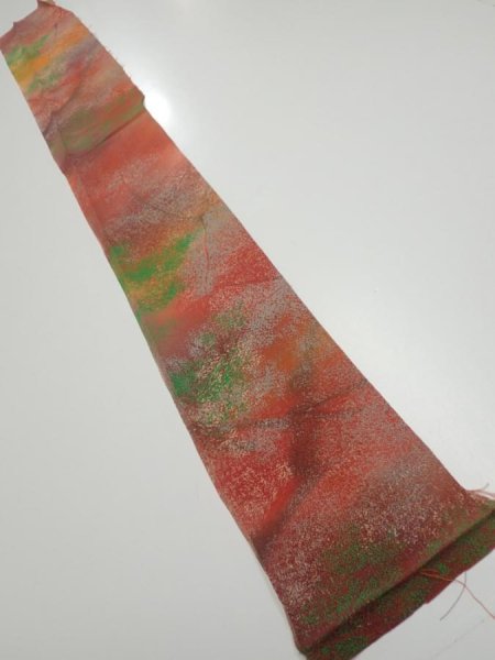 Photo5: 4F07z50  Japanese Kimono Crepe Silk  FABRIC Branch Dark orange 57.9x7.1 (5)
