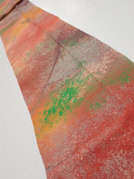 Photo1: 4F09z60  Japanese Kimono Crepe Silk  FABRIC Branch Dark orange 80.3x7.1 (1)